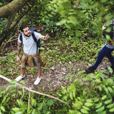Trekking in a forest